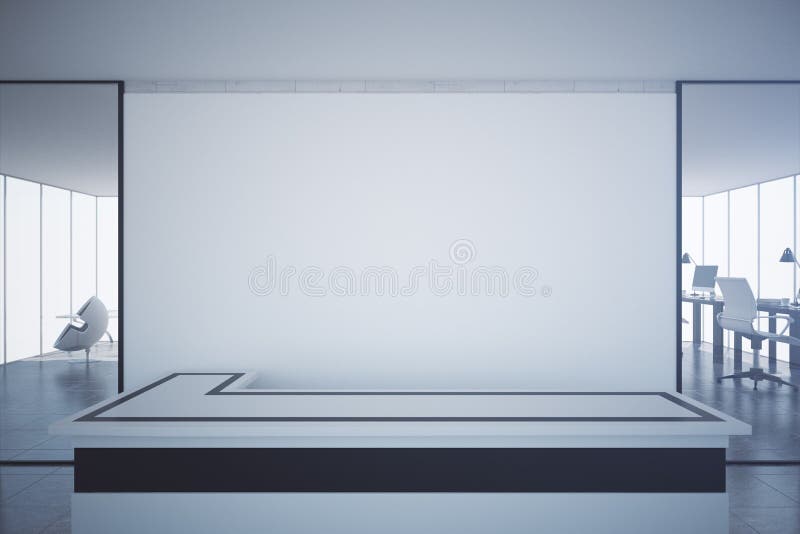 Interior with reception and blank wall stock illustration