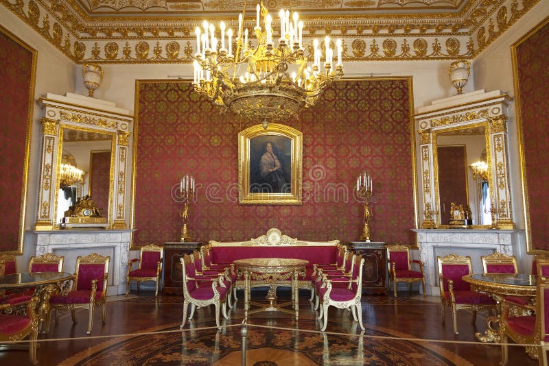 Interior Red living room in the Yusupov Palace on the Moika river embankment, Saint-Petersburg