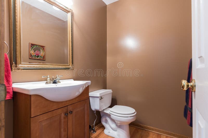 Interior of a Renovated Bathroom with Brown Walls Editorial Stock Image
