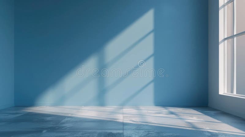 Interior of a room with a blue wall and a window. Suitable for home decor concepts stock photo
