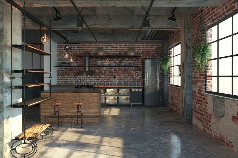 Interior of a room with a brick wall and a bar, suitable for home decor websites royalty free stock photography