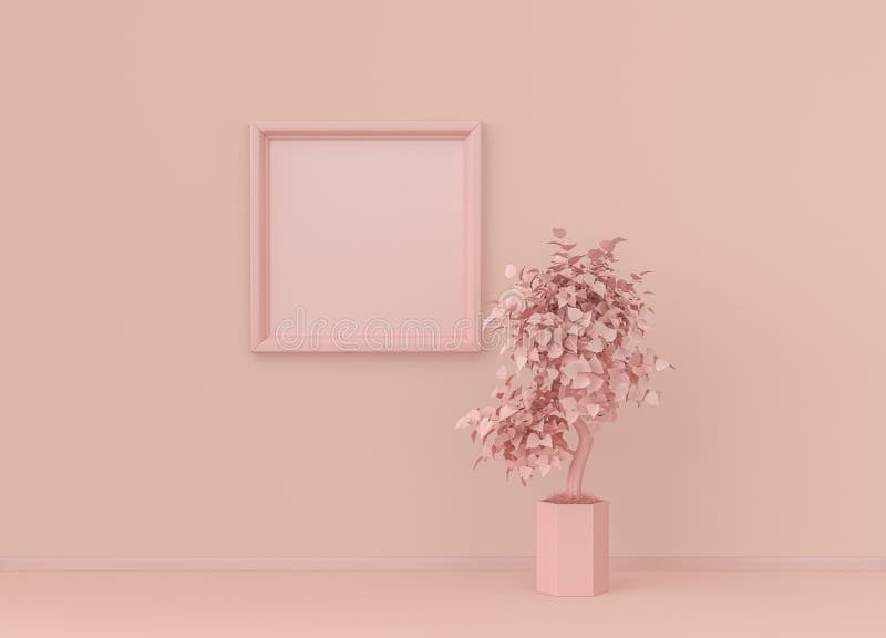 Interior Room in Plain Monochrome Light Pink Color with Single Plant and  Single Square Picture Frame. Light Background with Copy Stock Image - Image  of empty, rendering: 201005847