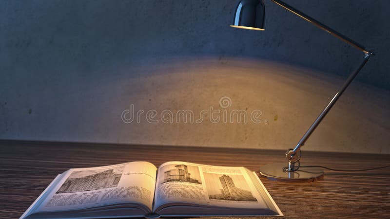 Interior of the room in the twilight. book with a lamp