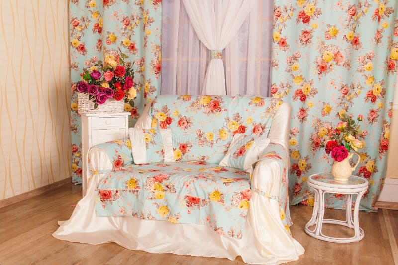 Interior Rooms are Decorated with Artificial Flowers Stock Photo