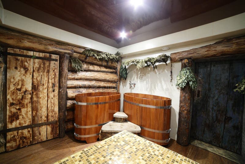 Interior of Russian Wooden Sauna Stock Image Image of modern