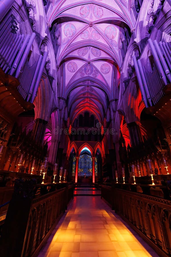 Interior of Salisbury Cathedral Illuminated for the Annual Display