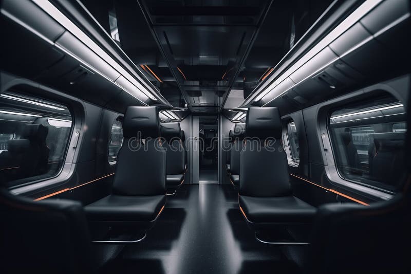 Interior of the salon of futuristic sci-fi train, transport of the future in modern style stock illustration