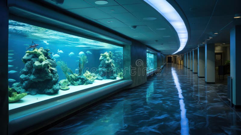 Interior of Sea Life Aquarium. Big Fish Tank Wall Stock Photo - Image of  blue, life: 302208542