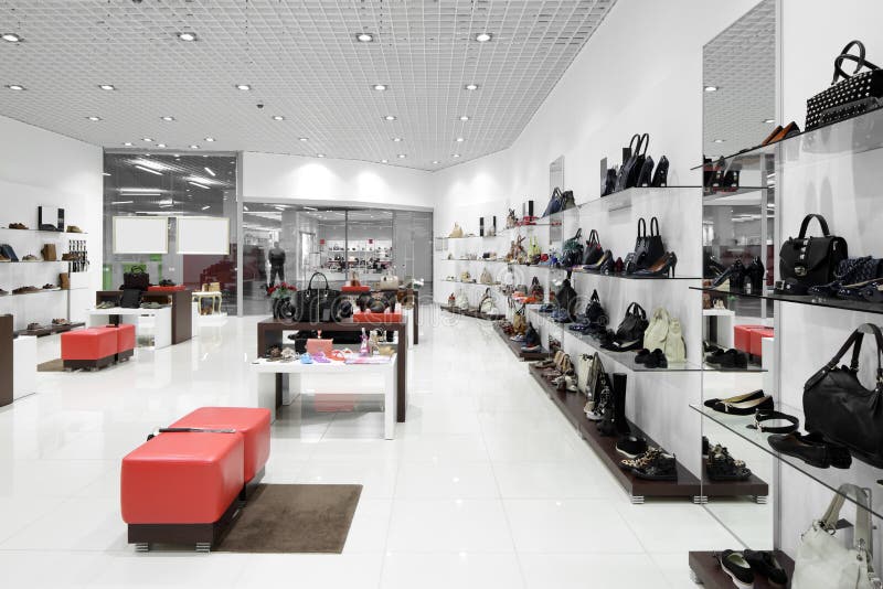 Interior Of Shoe Store In Modern European Mall Stock Photo