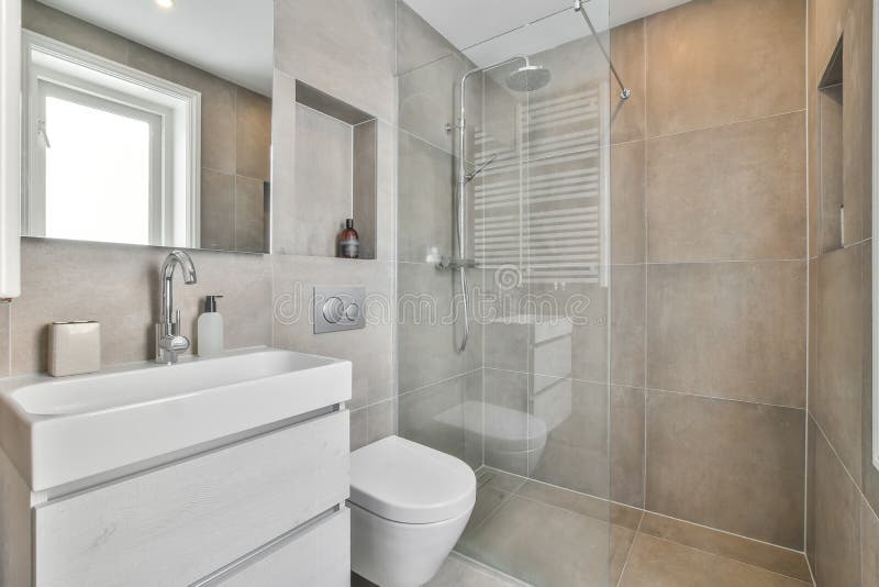 Small clean bathroom stock image. Image of mirror, indoor - 231632143