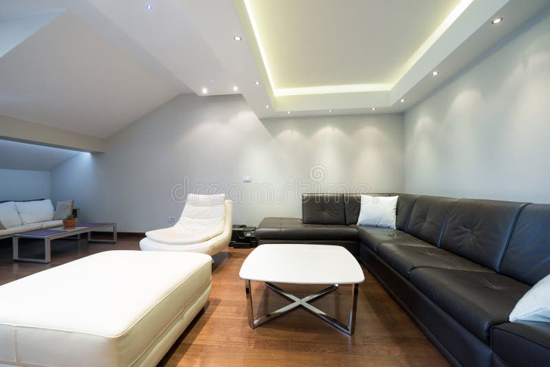 Interior of a spacious luxury living room with colorful ceiling royalty free stock photo Interior of a spacious luxury living room with colorful ceiling royalty free stock photo
