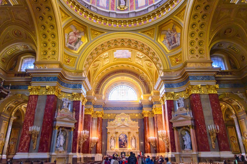 Interior of St. Stephen`s Basilica, a cathedral in Budapest, Hungary