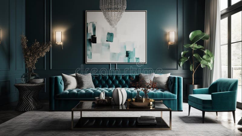 Interior Step into the harmony of a well-designed living room, featuring a stylish sofa in a modern home, Generative AI royalty free illustration