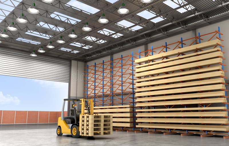 Interior of a Storage Warehouse with Means for Moving Goods Stock