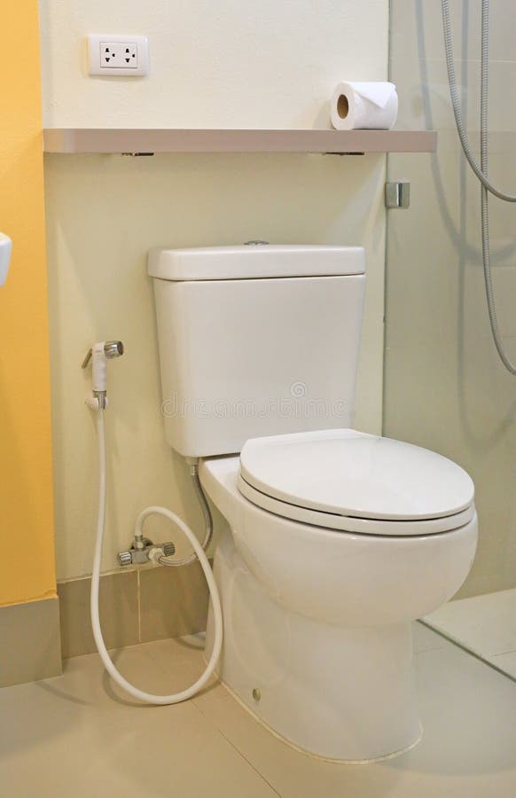 Interior of Toilet Seat in Bathroom. Stock Photo Image of floor