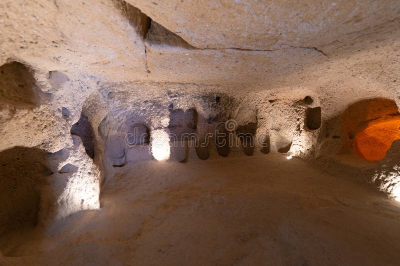 Interior of an Underground Ancient City in Turkey in the Cappadocia