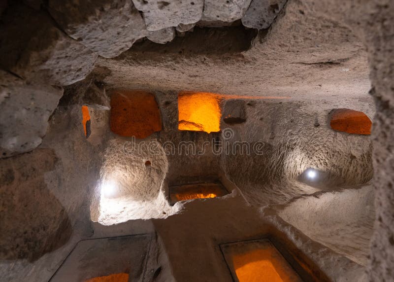 Interior of an Underground Ancient City in Turkey in the Cappadocia