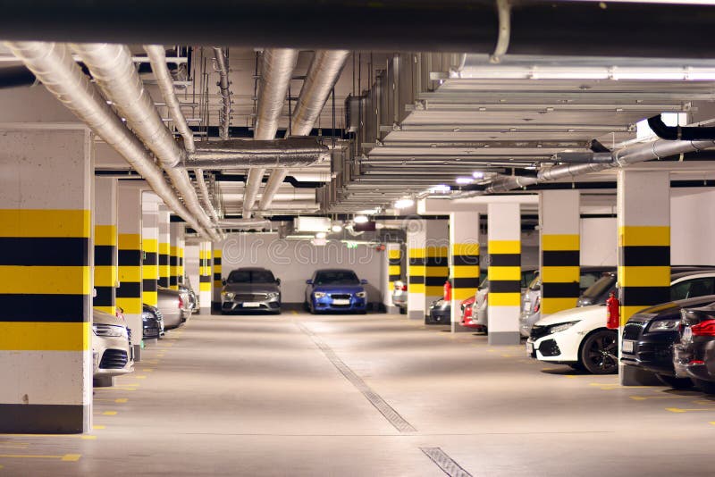 Underground Parking Garage of a Modern Apartment Building Stock Image