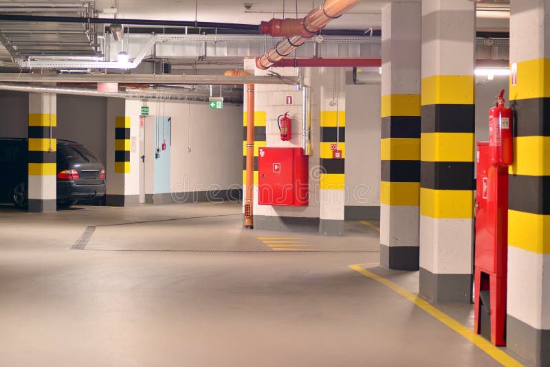 Underground Parking Garage of a Modern Apartment Building Stock Photo