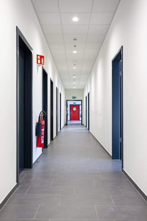 Interior Vertical Shot of a Hallway in an Office Building Stock Photo