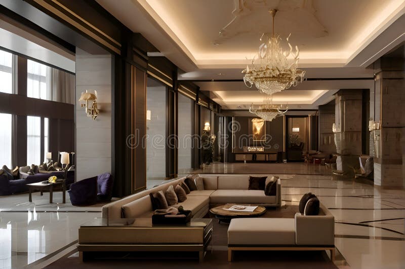 Interior view of the luxury hotel royalty free illustration