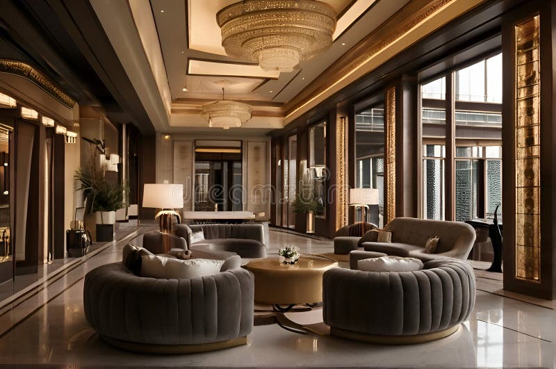 Interior view of the luxury hotel stock illustration