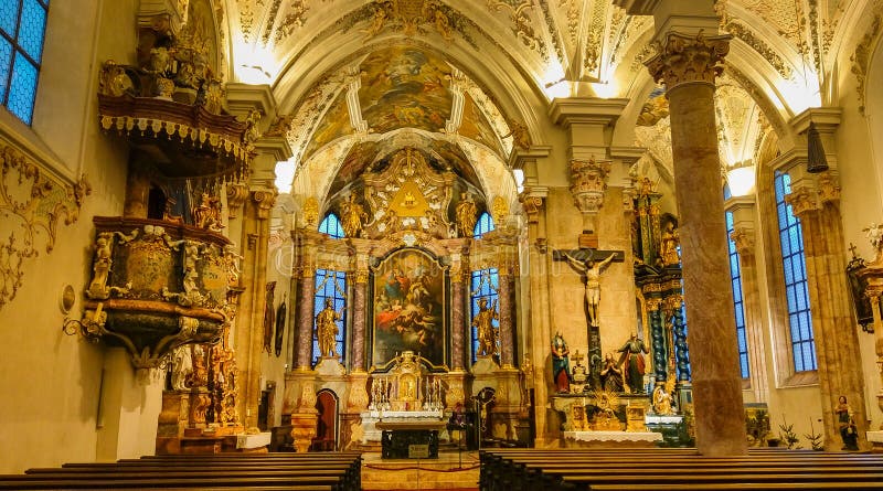 Interior view of Saint Virgil Parish Church in the medieval center of Rattenberg village