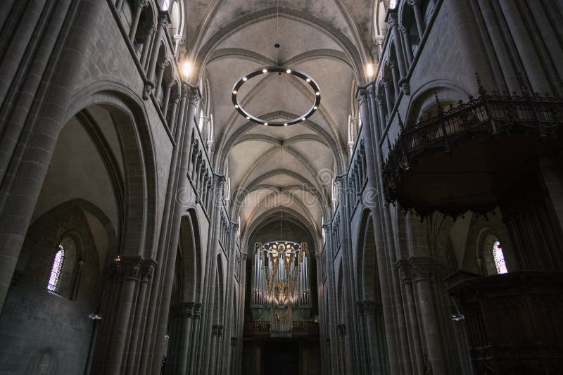 Interior view of St. Peter's Cathedral Organ and Ceiling stock image