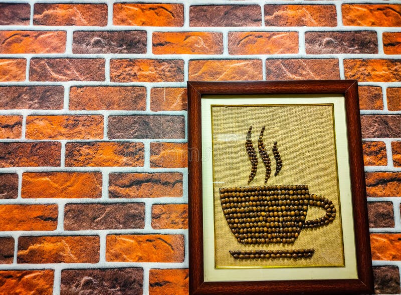 Interior Wall Art Coffee Cup Made of Real Coffee Beans Stock Image