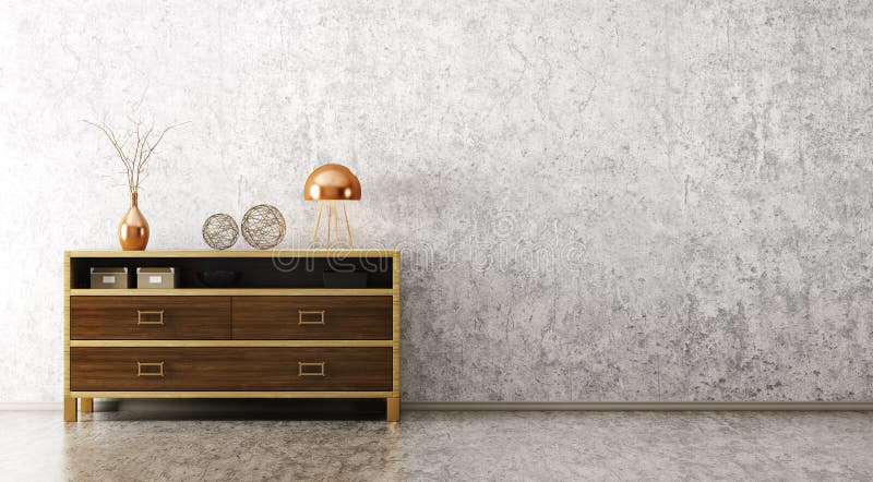 Interior with wooden cabinet 3d rendering vector illustration