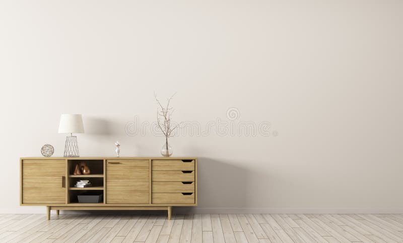 Interior with wooden cabinet 3d rendering vector illustration