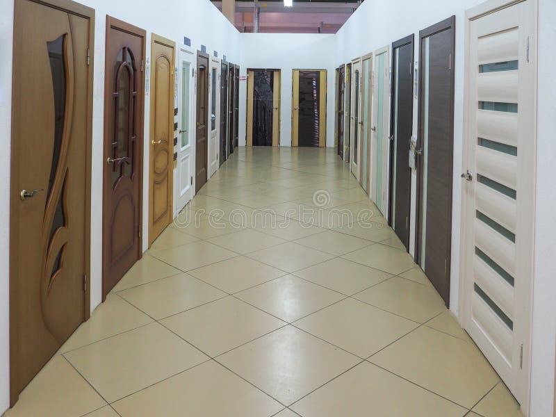 Interior Wooden Doors in the Store Doors. Stock Photo Image of frame