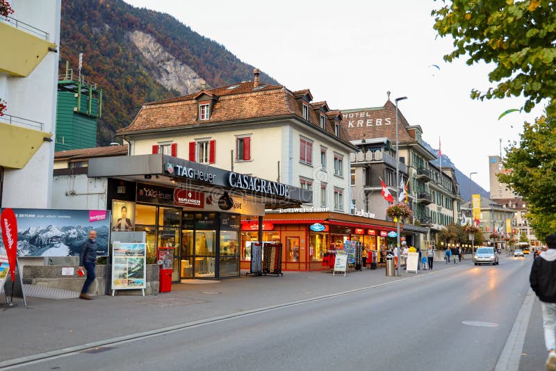 Interlaken, Switzerland - Oct 26, 2016: Main Shopping Road of Interlaken Editorial Stock Photo - Image of architecture, road: 92691153