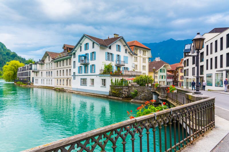 Interlaken Town with Thunersee River Editorial Image Image of summer