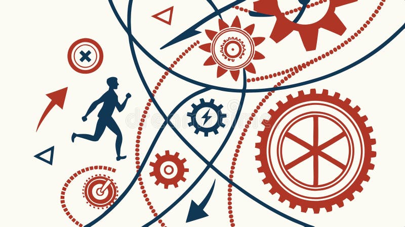 Interlocking gears and arrows, mechanical process and progress concept vector design Generative AI vector illustration