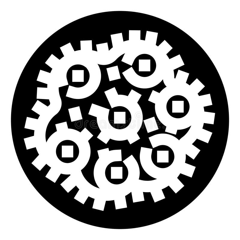 Interlocking gears mechanism working together icon stock illustration