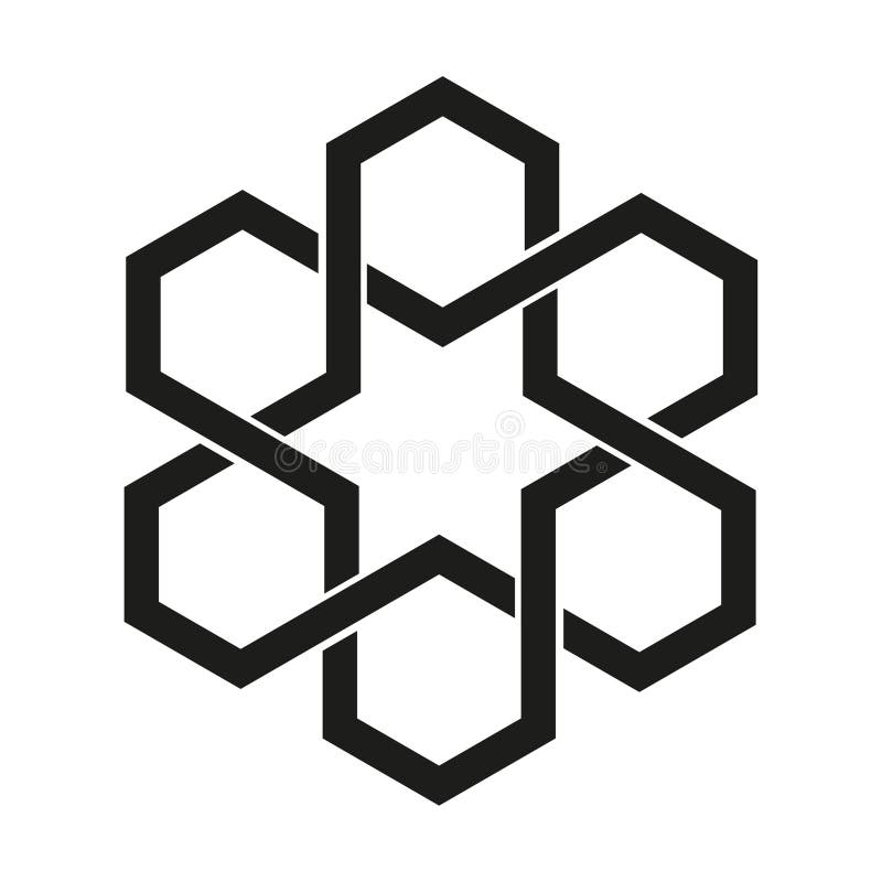 Interlocking hexagon icon. Linear star Vector. Geometric knot symbol. Monochromatic structural meshwork. royalty free illustration
