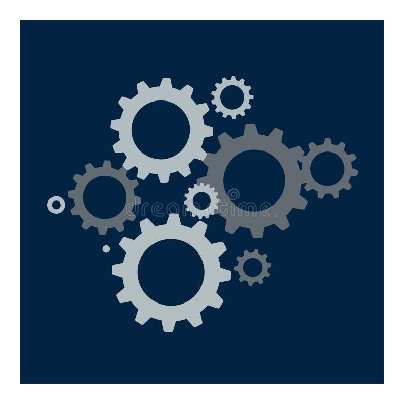 Interlocking mechanical gears vector illustration with blue and gray tones on dark background vector illustration