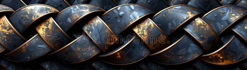 Interlocking metal braid pattern with a rustic and textured surface stock illustration