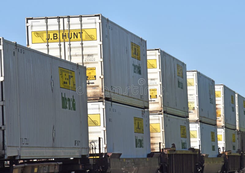 Intermodal freight traveling on a train
