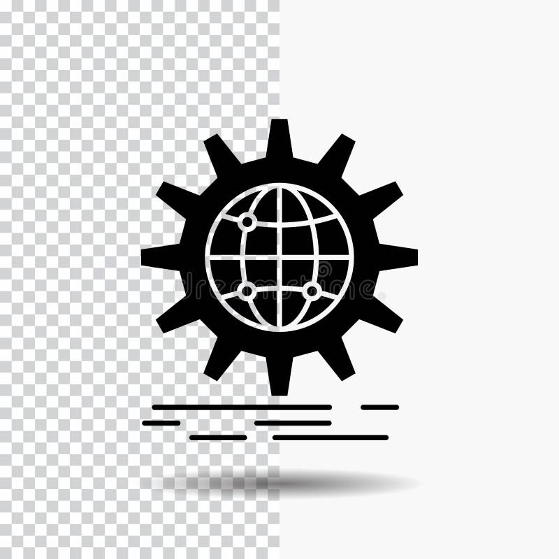 internacional, negocio, globo, mundial, icono del Glyph del engranaje en fondo transparente Icono negro stock de ilustración internacional, negocio, globo, mundial, icono del Glyph del engranaje en fondo transparente Icono negro stock de ilustración