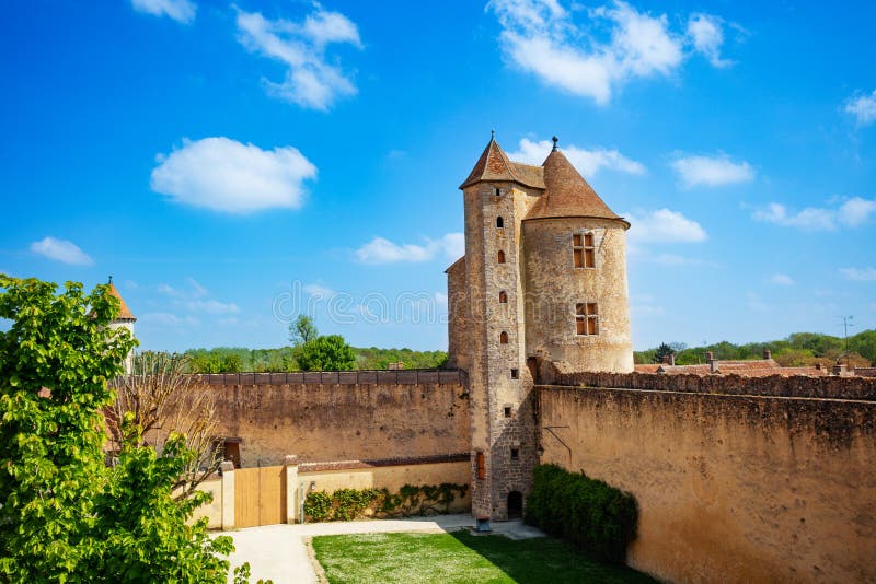 Internal court with castle walls of Blandy-les-Tours, France