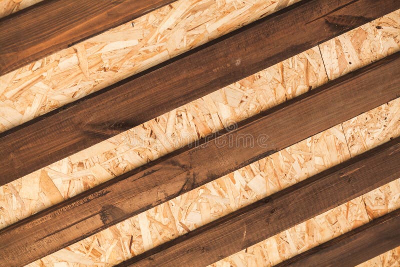 Internal Details of Wooden Roof, Framework of Brown Boards Stock Photo
