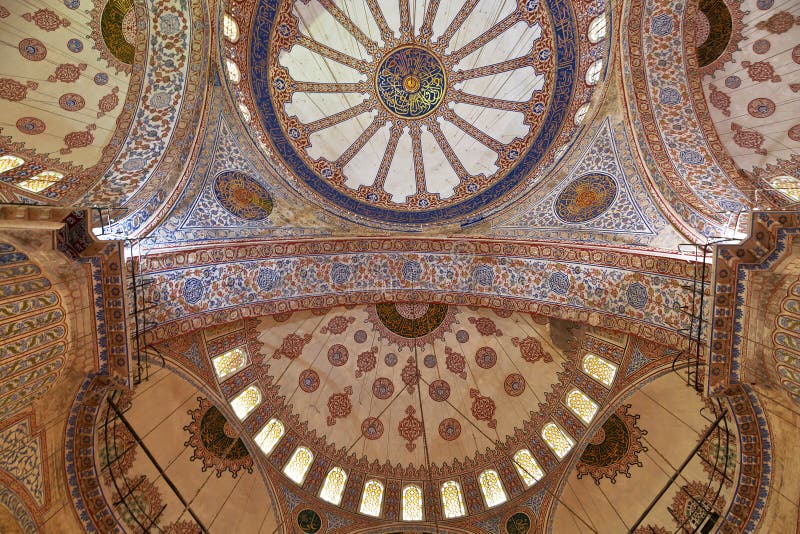 Internal view of Blue Mosque, Sultanahmet royalty free stock photo