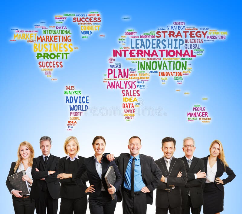 International corporate team and world map royalty free stock photos International corporate team and world map royalty free stock photos