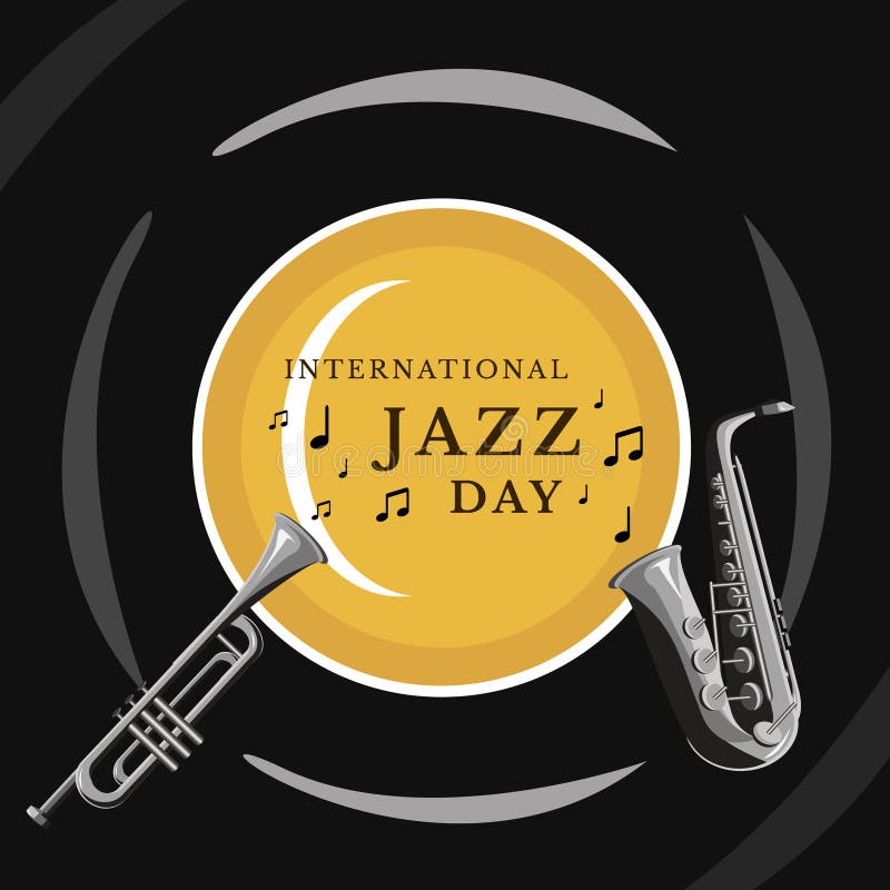 International Jazz Day, Illustration Concept Black Vinyl Background and
