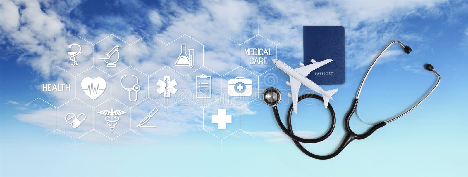 International Medical Travel Insurance Concept,stethoscope, Passport