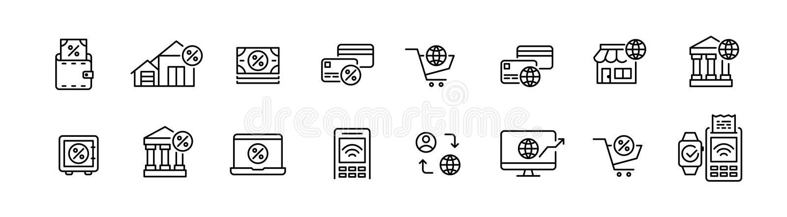 International money transfers, savings, credit and mortgage payments. Banking and finance icons royalty free illustration International money transfers, savings, credit and mortgage payments. Banking and finance icons royalty free illustration