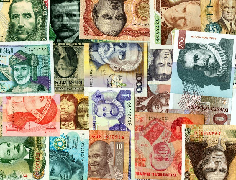 International paper currencies background.