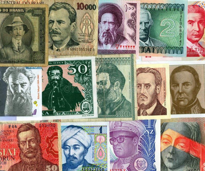 International paper currencies background.